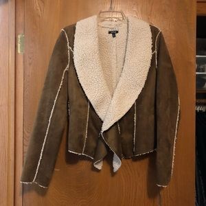 Apt. 9 brown shearling soft faux suede asymmetrical coat womens s